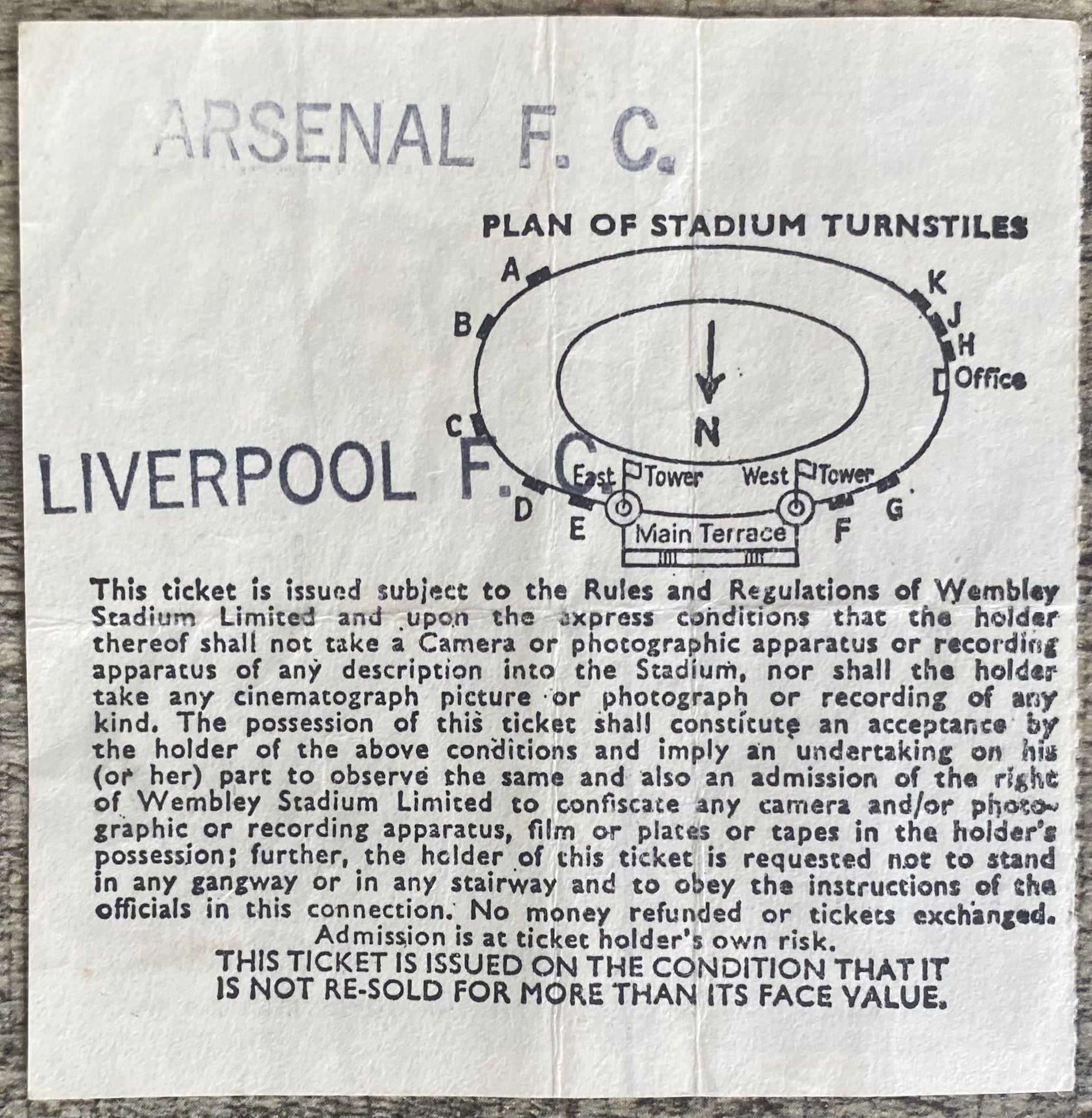 1980 ORIGINAL FA CUP FINAL TICKET WEST HAM UNITED V ARSENAL