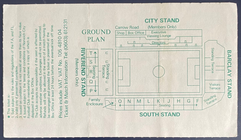 1988/89 ORIGINAL FA CUP 6TH ROUND REPLAY TICKET NORWICH CITY V WEST HAM UNITED