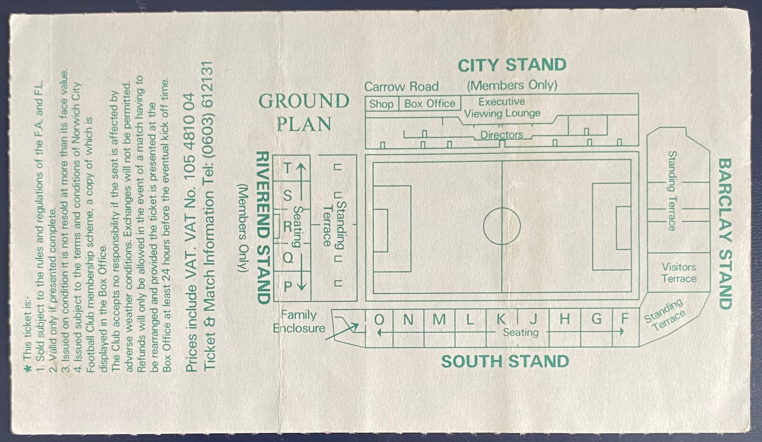 1988/89 ORIGINAL FA CUP 6TH ROUND REPLAY TICKET NORWICH CITY V WEST HAM UNITED