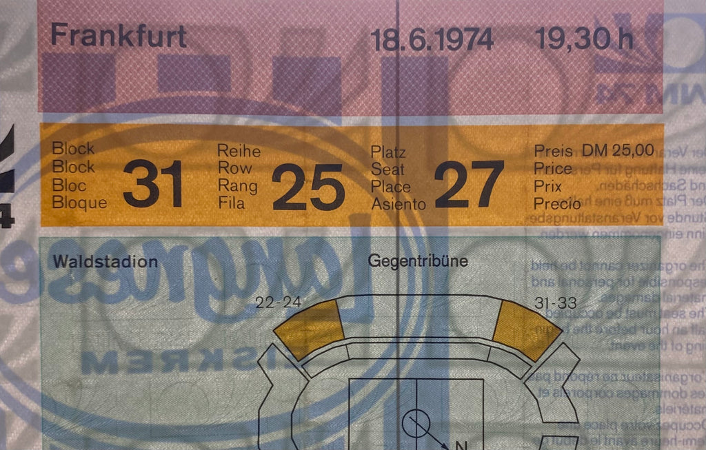 1974 ORIGINAL WORLD CUP 1ST ROUND TICKET SCOTLAND V BRAZIL @ FRANKFURT