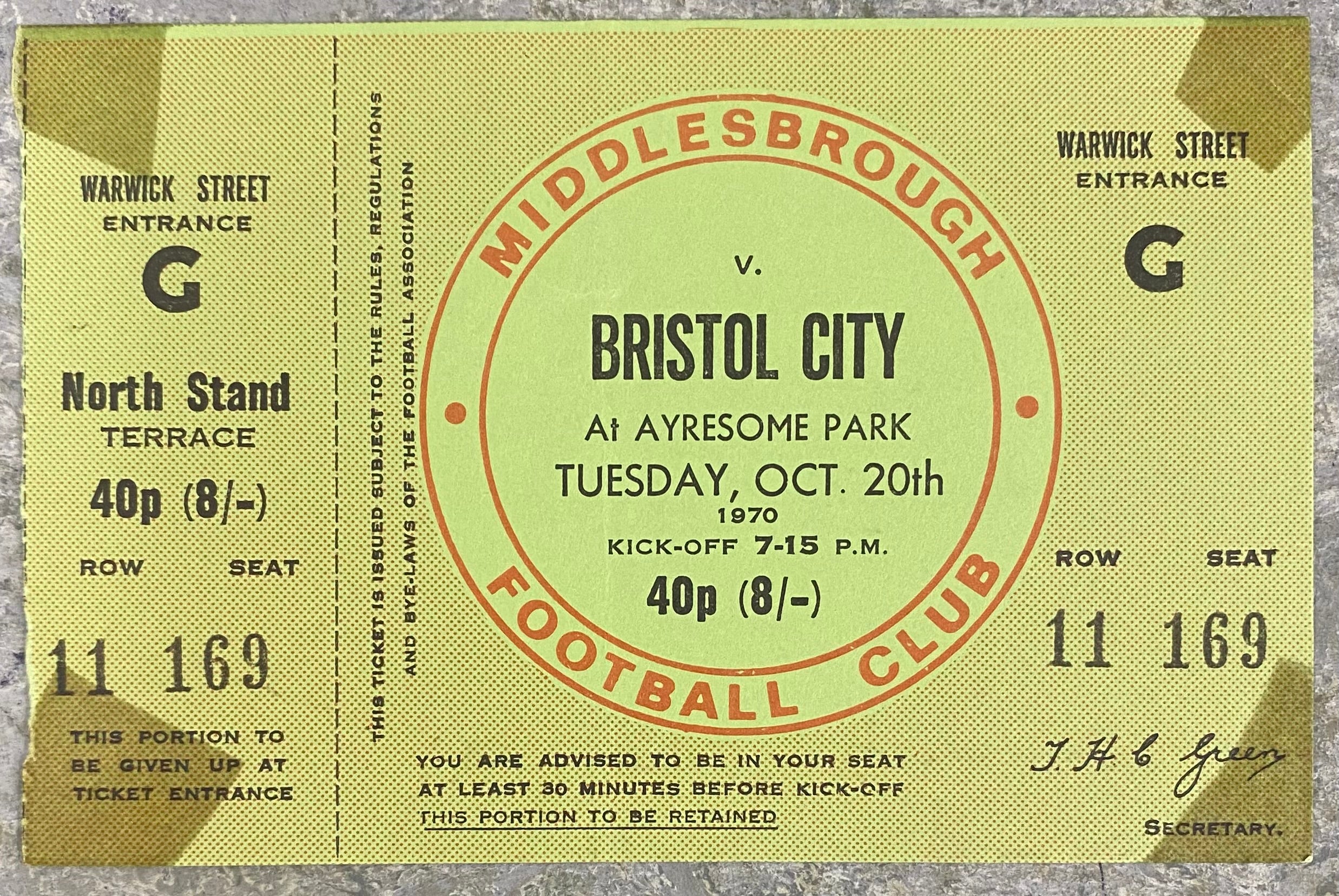 1970/71 ORIGINAL DIVISION 2 UNUSED TICKET MIDDLESBROUGH V BRISTOL CITY