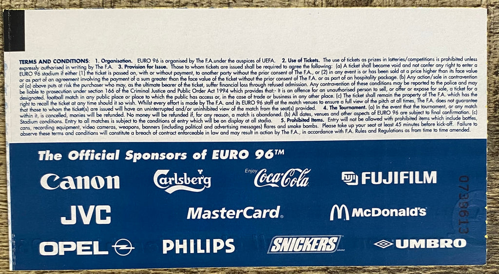 1996 ORIGINAL EUROPEAN CHAMPIONSHIPS EURO 96 TICKET TURKEY V PORTUGAL @ CITY GROUND