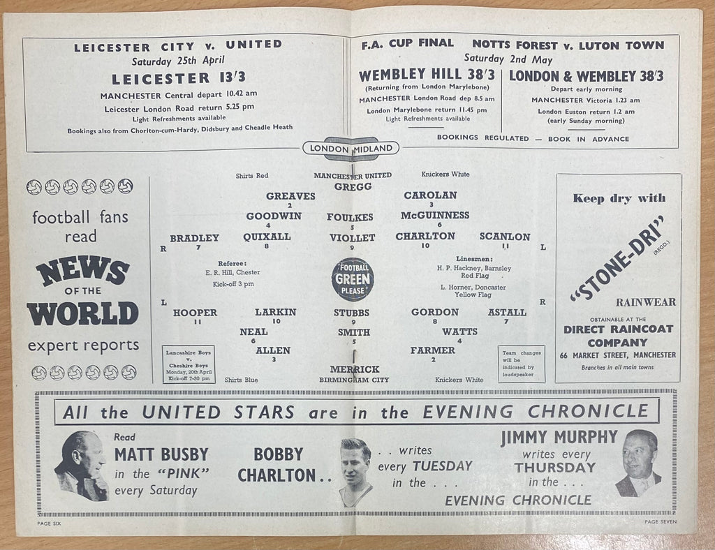1958/59 ORIGINAL DIVISION ONE PROGRAMME MANCHESTER UNITED V BIRMINGHAM CITY