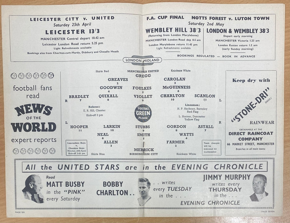 1958/59 ORIGINAL DIVISION ONE PROGRAMME MANCHESTER UNITED V BIRMINGHAM CITY