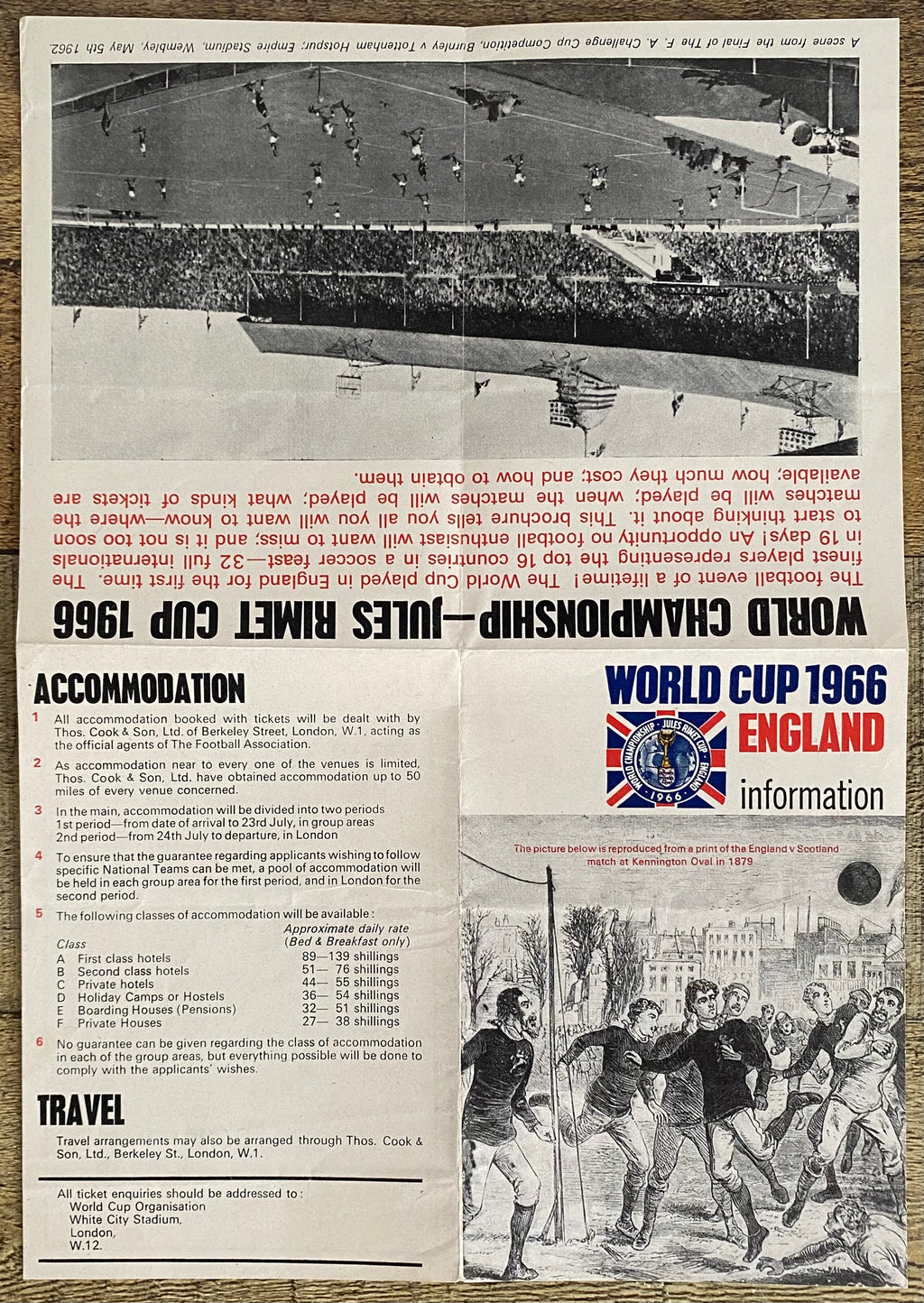 1966 WORLD CUP ORIGINAL OFFICIAL TICKET INFORMATION FOLD OUT BOOKLET