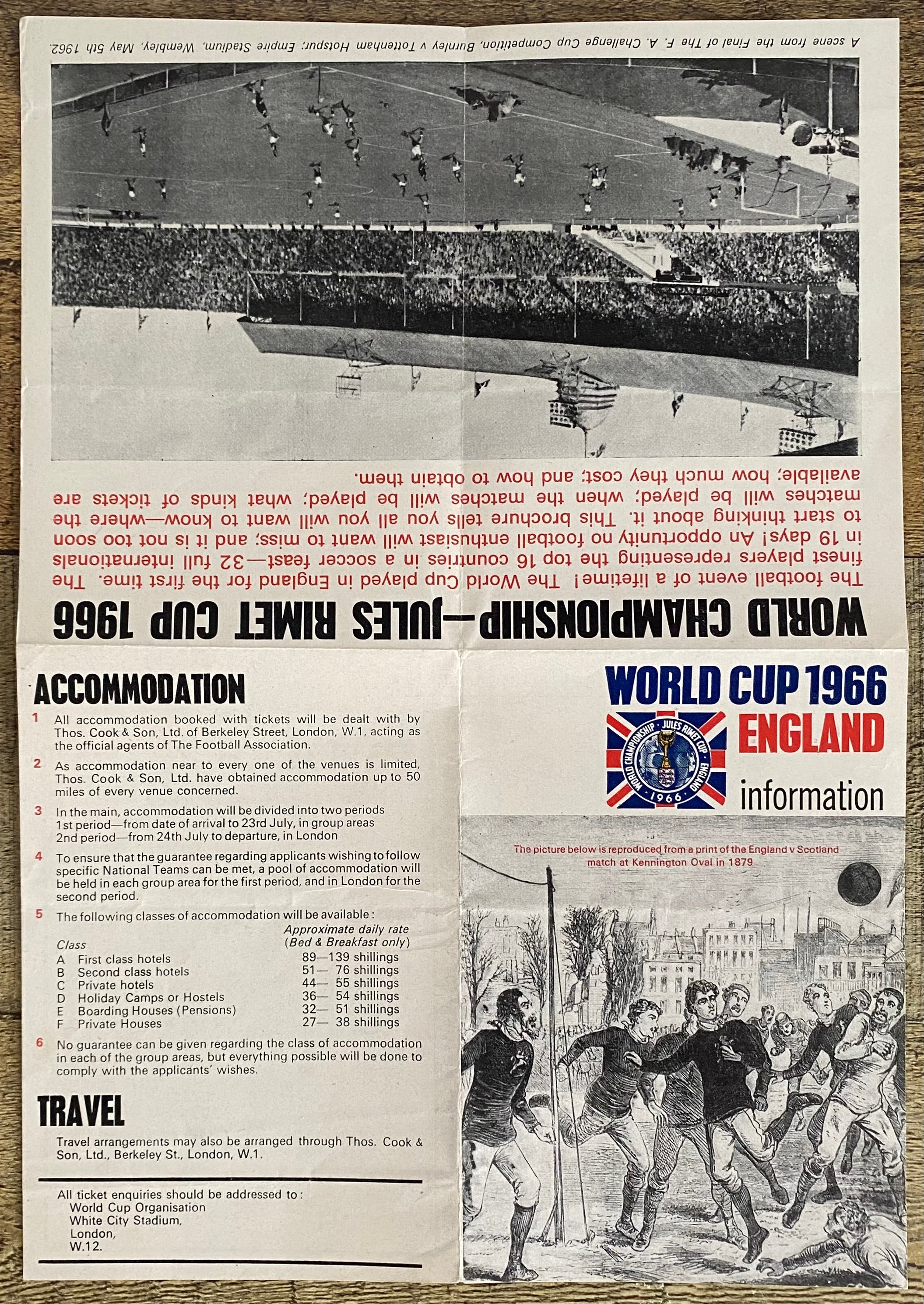 1966 WORLD CUP ORIGINAL OFFICIAL TICKET INFORMATION FOLD OUT BOOKLET