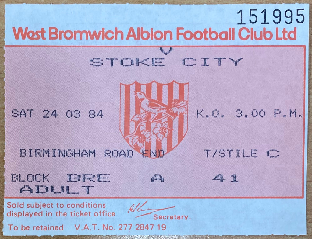 1983/84 ORIGINAL DIVISION 1 TICKET WEST BROMWICH ALBION V STOKE CITY