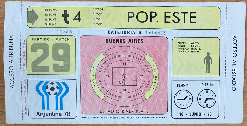 1978 ORIGINAL WORLD CUP 2ND ROUND UNUSED TICKET ITALY V AUSTRIA @ BUENOS ARIES