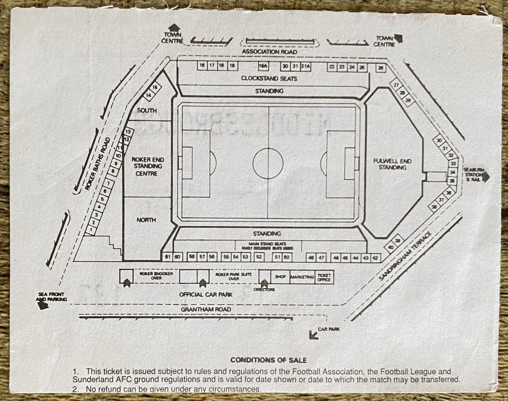1994/95 ORIGINAL DIVISION ONE TICKET SUNDERLAND v MIDDLESBROUGH