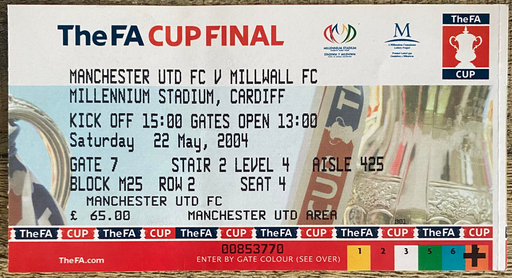 2004 ORIGINAL FA CUP FINAL TICKET MILLWALL V MANCHESTER UNITED @ CARDIFF