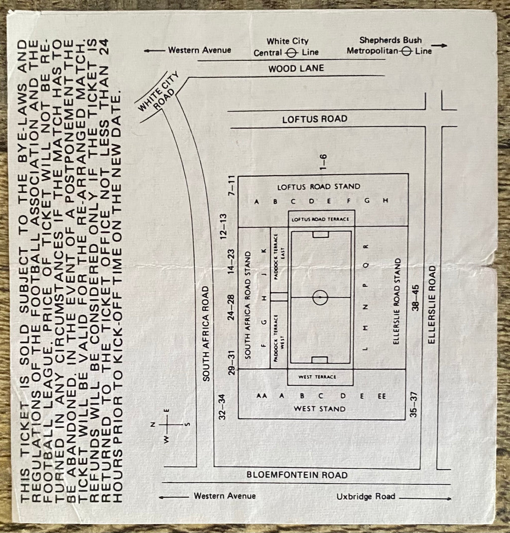 1984/85 ORIGINAL DIVISION ONE TICKET QUEENS PARK RANGERS V CHELSEA