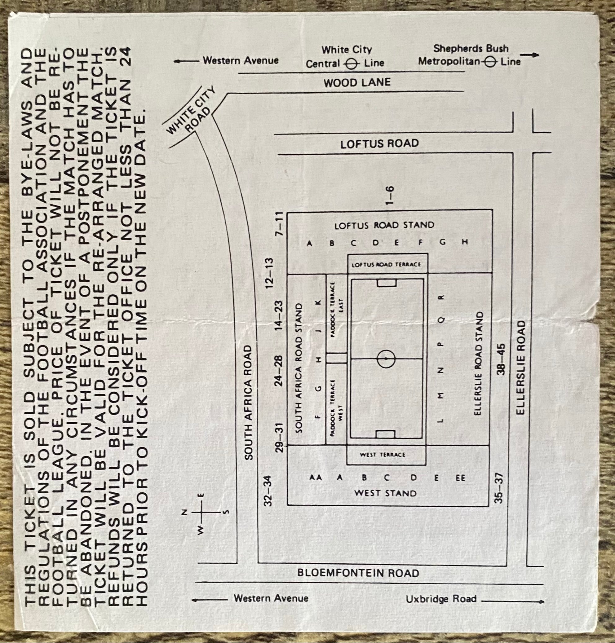 1984/85 ORIGINAL DIVISION ONE TICKET QUEENS PARK RANGERS V CHELSEA
