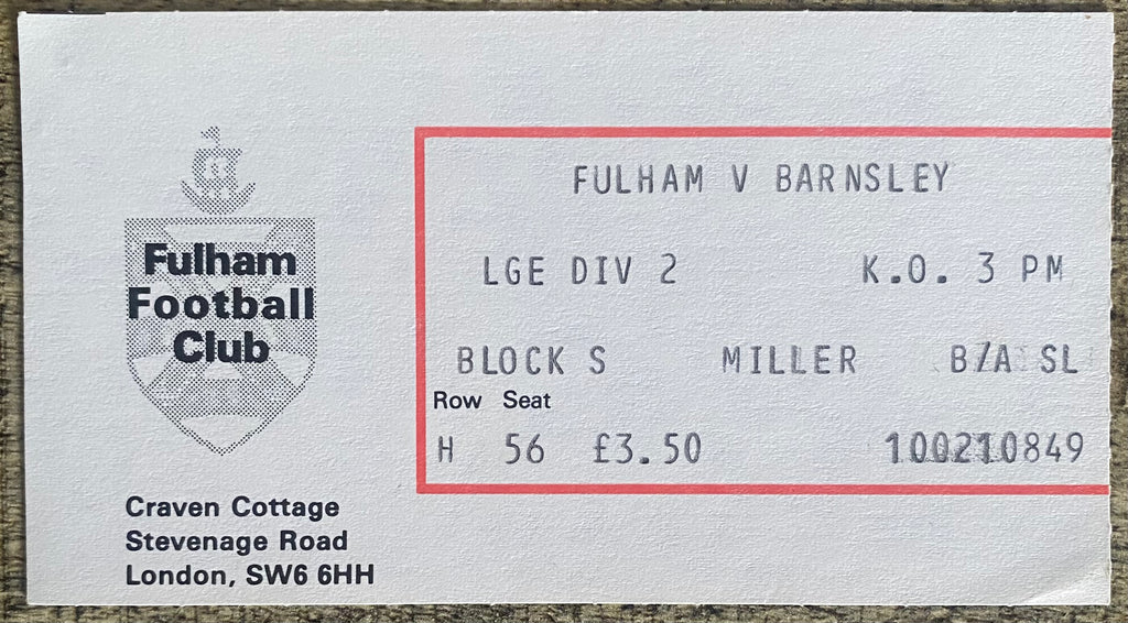 1983/84 ORIGINAL DIVISION 2 TICKET FULHAM V BARNSLEY