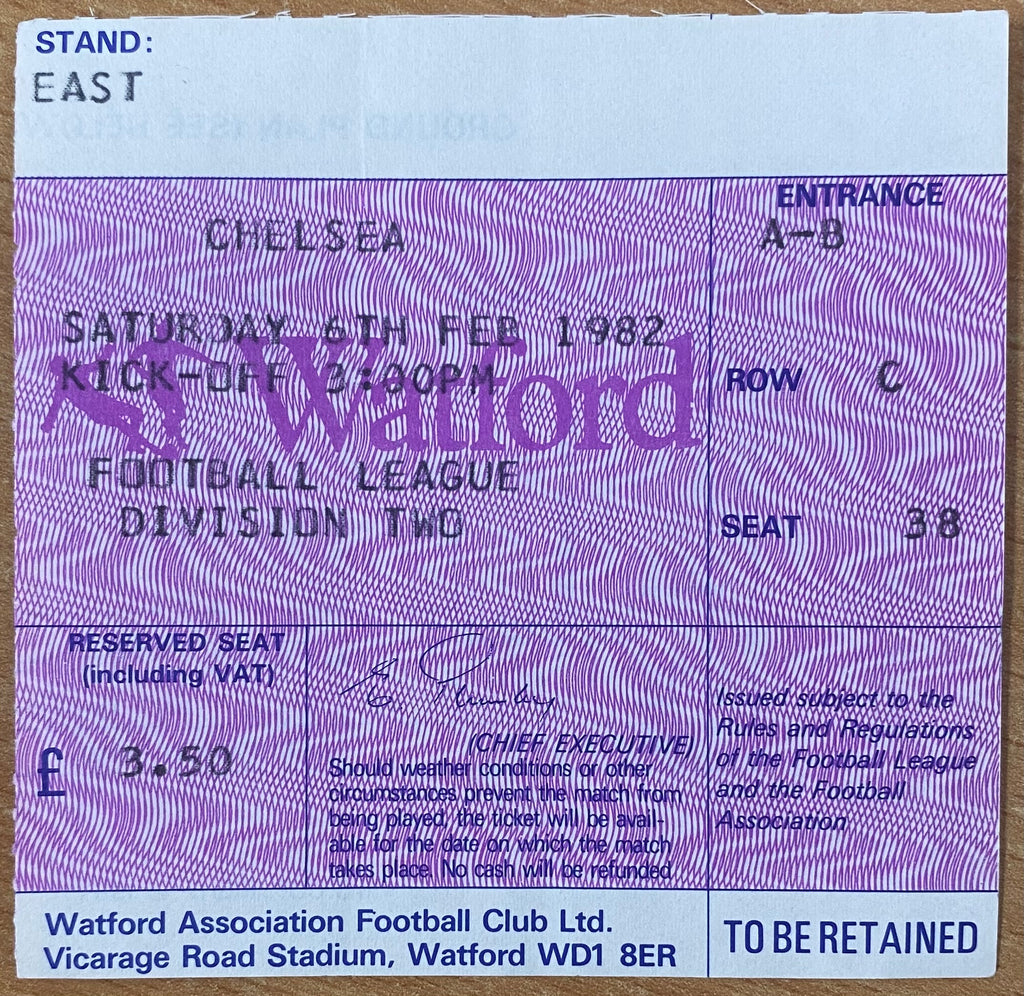 1981/82 ORIGINAL DIVISION TWO TICKET WATFORD V CHELSEA