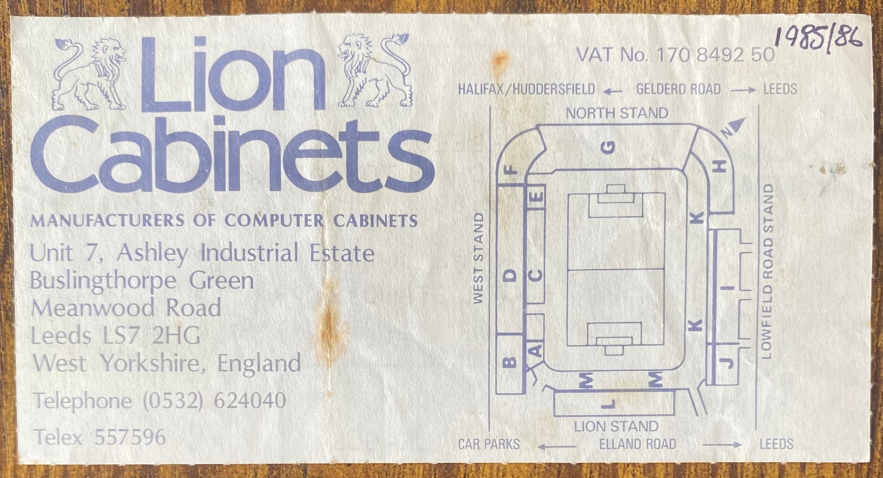 1985/86 ORIGINAL DIVISION TWO TICKET LEEDS UNITED V CHARLTON ATHLETIC