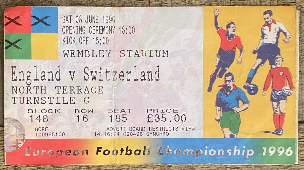1996 ORIGINAL EUROPEAN CHAMPIONSHIPS EURO 96 OPENING MATCH TICKET ENGLAND V SWITZERLAND @ WEMBLEY