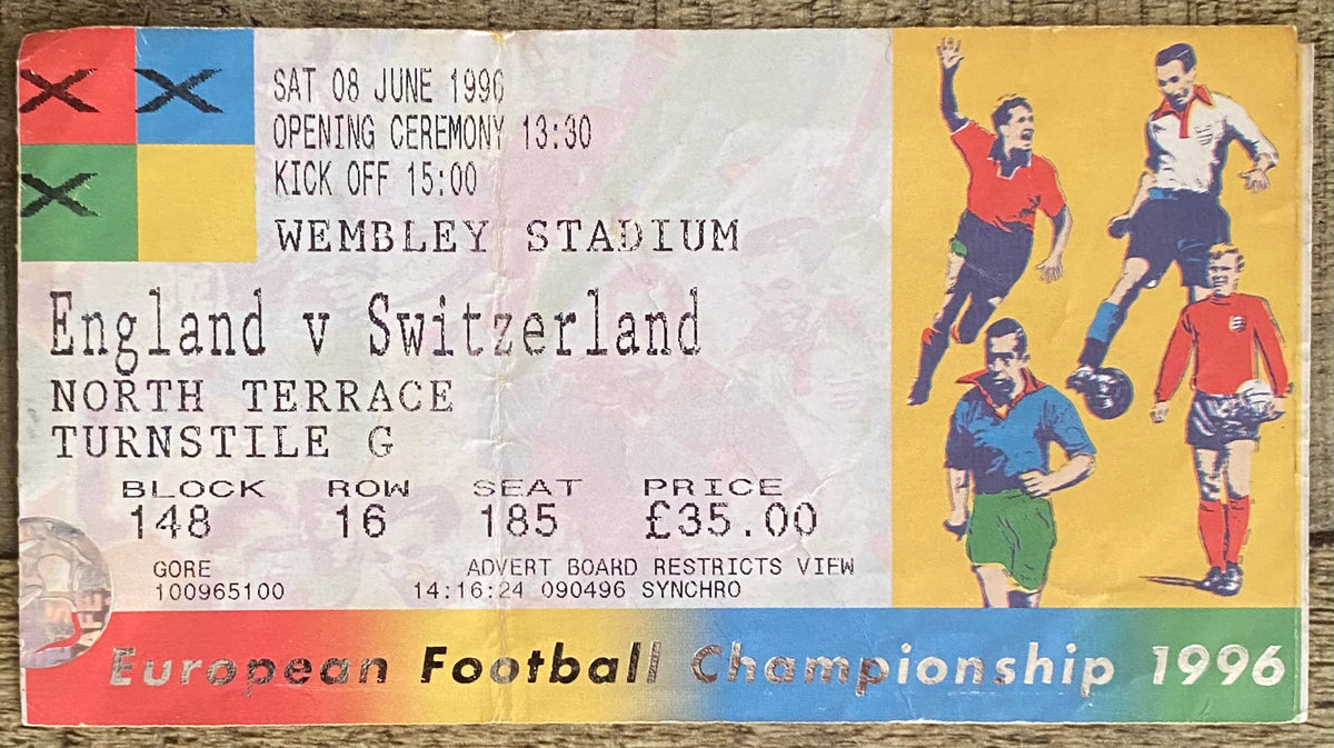1996 ORIGINAL EUROPEAN CHAMPIONSHIPS EURO 96 OPENING MATCH TICKET ENGLAND V SWITZERLAND @ WEMBLEY
