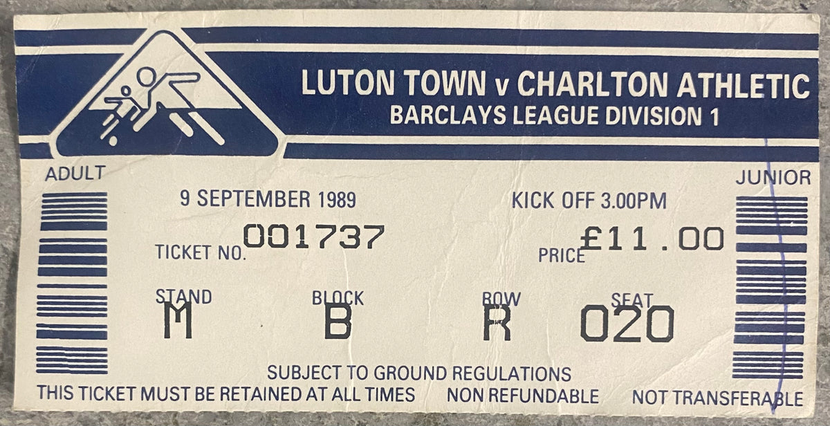 1989/90 ORIGINAL DIVISION ONE TICKET LUTON TOWN V CHARLTON ATHLETIC