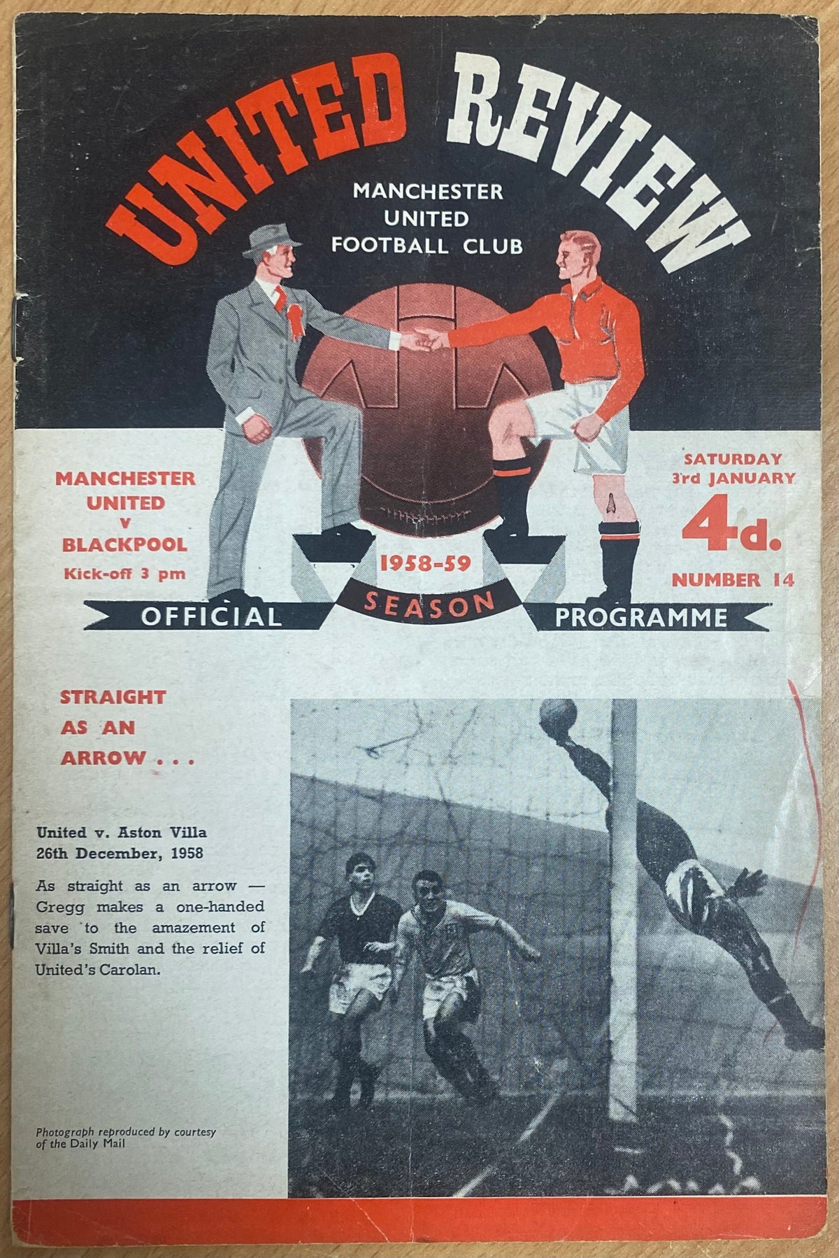 1958/59 ORIGINAL DIVISION ONE PROGRAMME MANCHESTER UNITED V BLACKPOOL