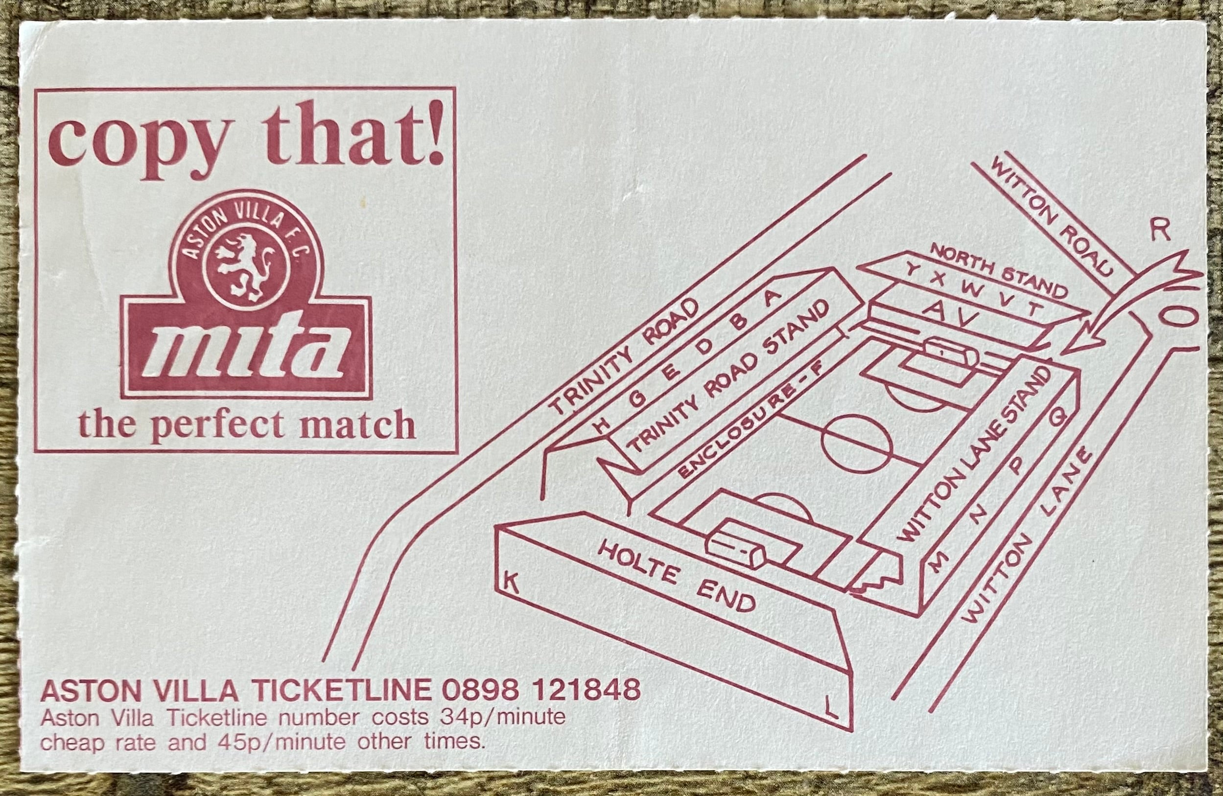 1991/92 ORIGINAL FA CUP 3RD ROUND TICKET ASTON VILLA V TOTTENHAM HOTSPUR