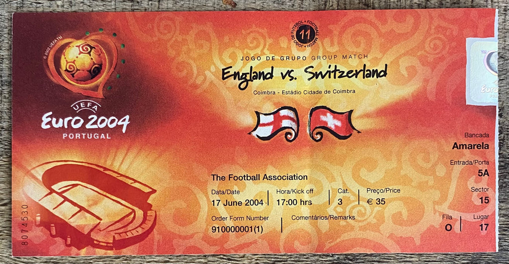 2004 ORIGINAL EUROPEAN CHAMPIONSHIPS TICKET ENGLAND V SWITZERLAND @ COIMBRA