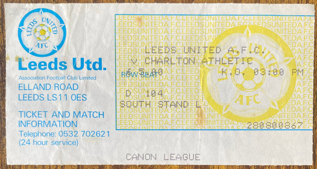 1985/86 ORIGINAL DIVISION TWO TICKET LEEDS UNITED V CHARLTON ATHLETIC