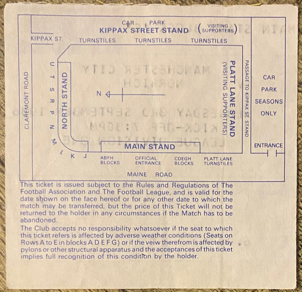 1986/87 ORIGINAL DIVISION 1 TICKET MANCHESTER CITY V NORWICH CITY