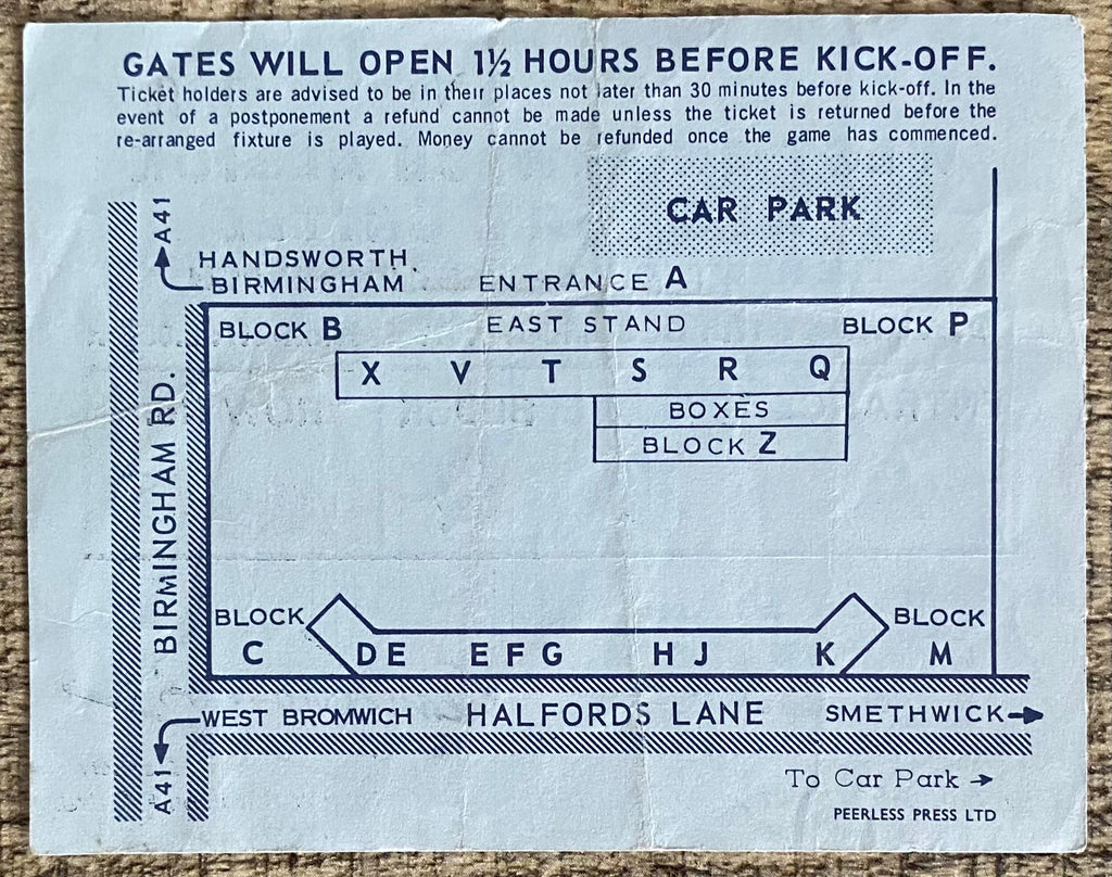 1977/78 ORIGINAL DIVISION 1 TICKET WEST BROMWICH ALBION V WEST HAM UNITED