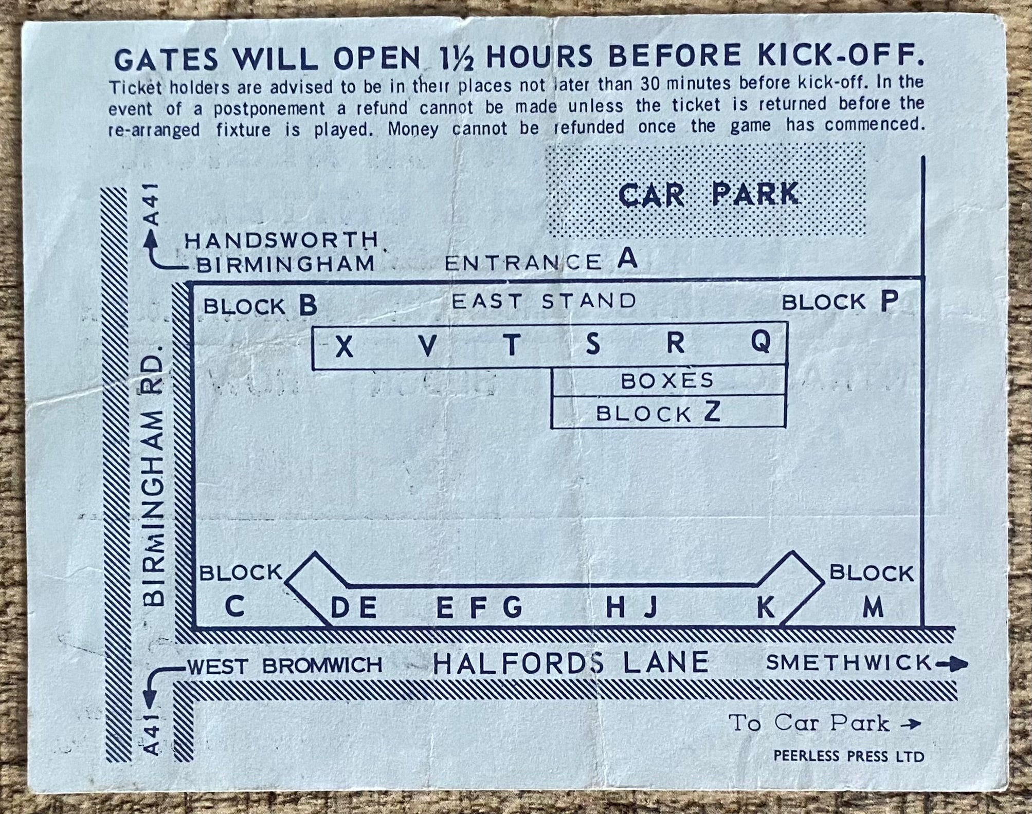 1977/78 ORIGINAL DIVISION 1 TICKET WEST BROMWICH ALBION V WEST HAM UNITED