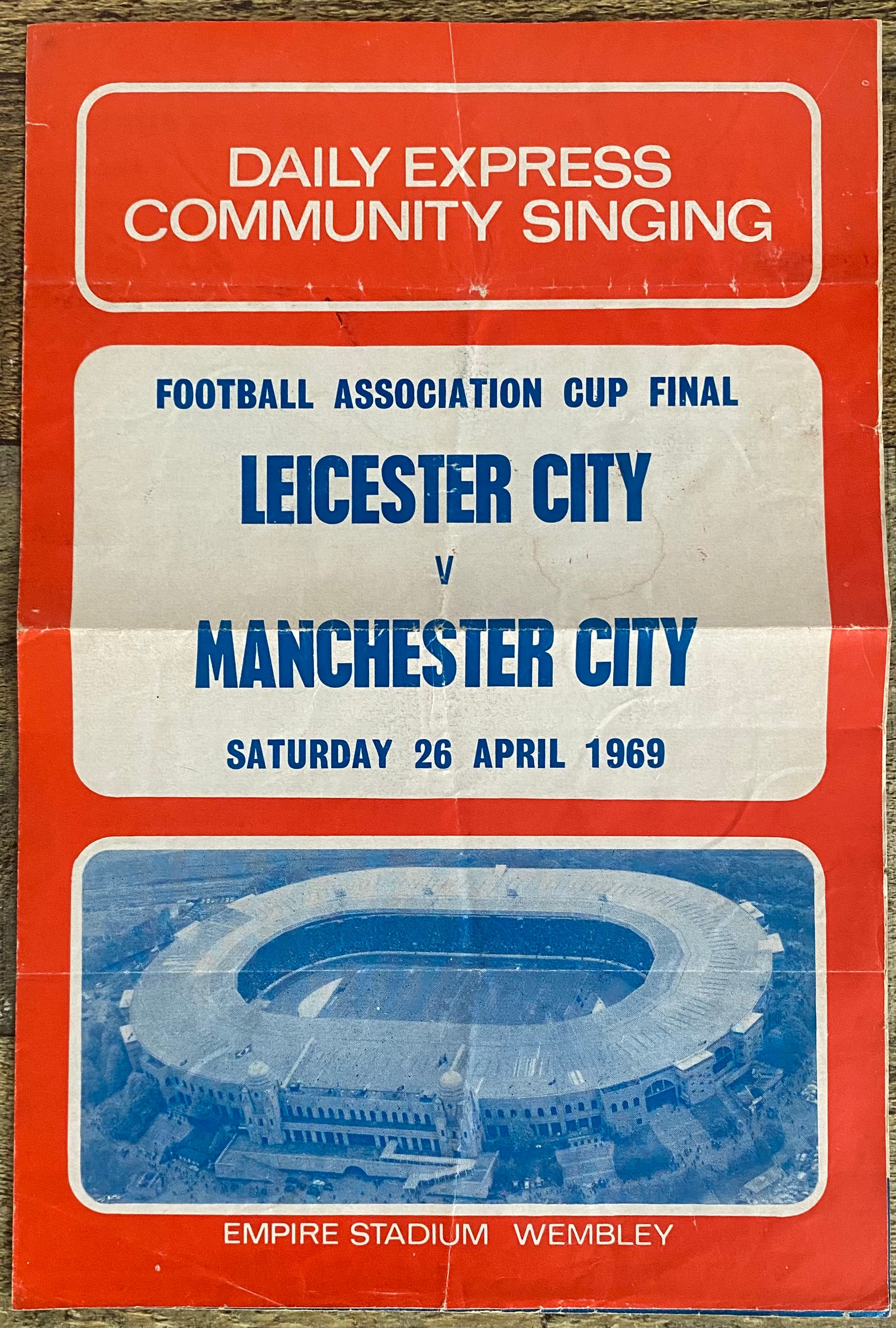 1969 ORIGINAL OFFICIAL FA CUP FINAL COMMUNITY SINGING SONG SHEET MANCHESTER CITY V LEICESTER CITY