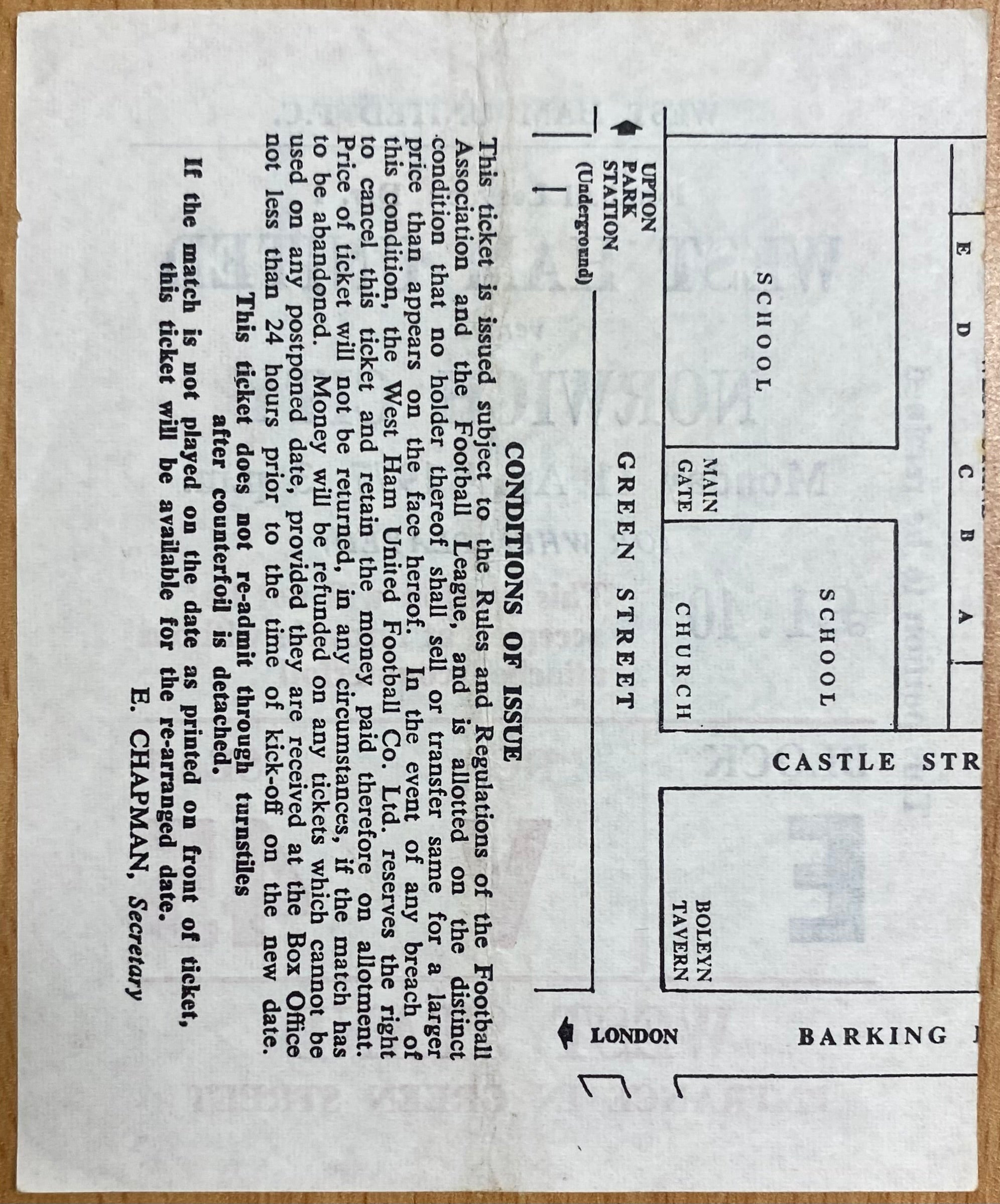 1976/77 ORIGINAL DIVISION ONE TICKET WEST HAM UNITED V NORWICH CITY