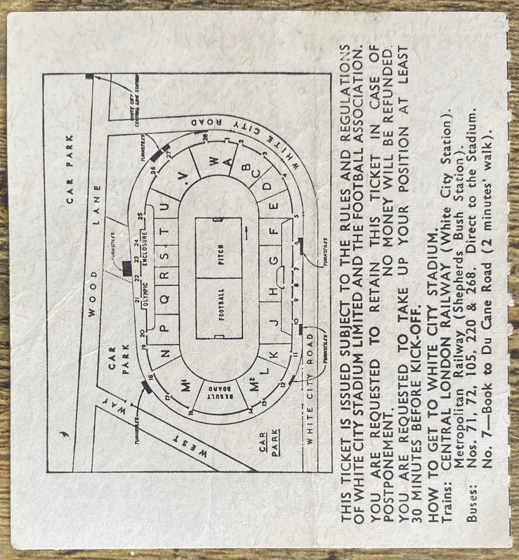 1966 ORIGINAL WORLD CUP 1ST ROUND TICKET URUGUAY V FRANCE @ WHITE CITY