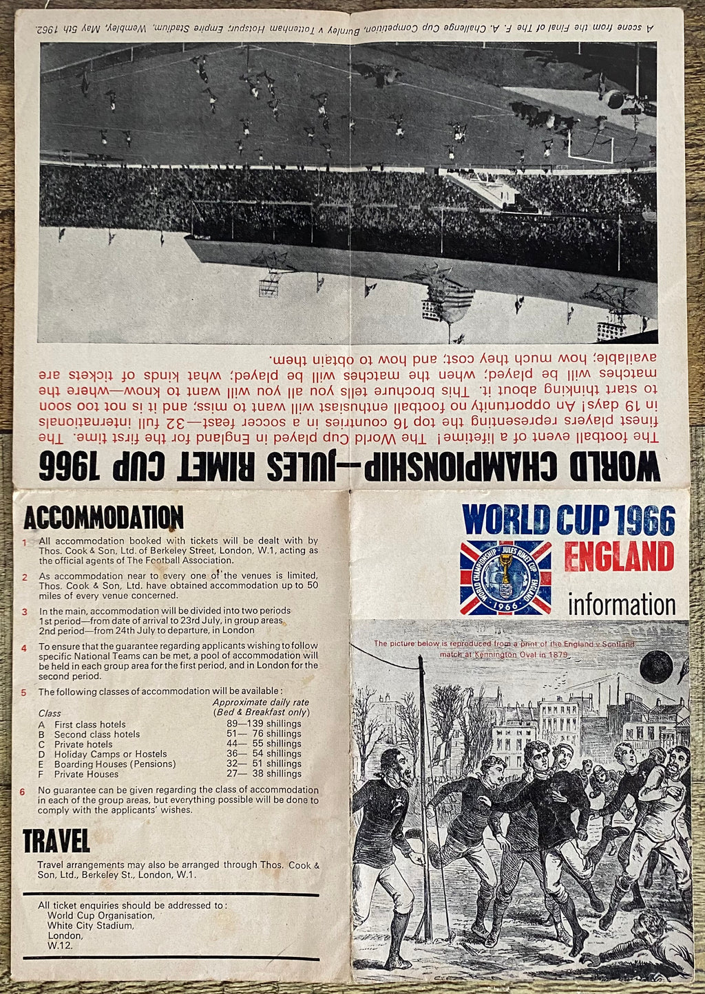 1966 WORLD CUP ORIGINAL OFFICIAL TICKET INFORMATION FOLD OUT BOOKLET