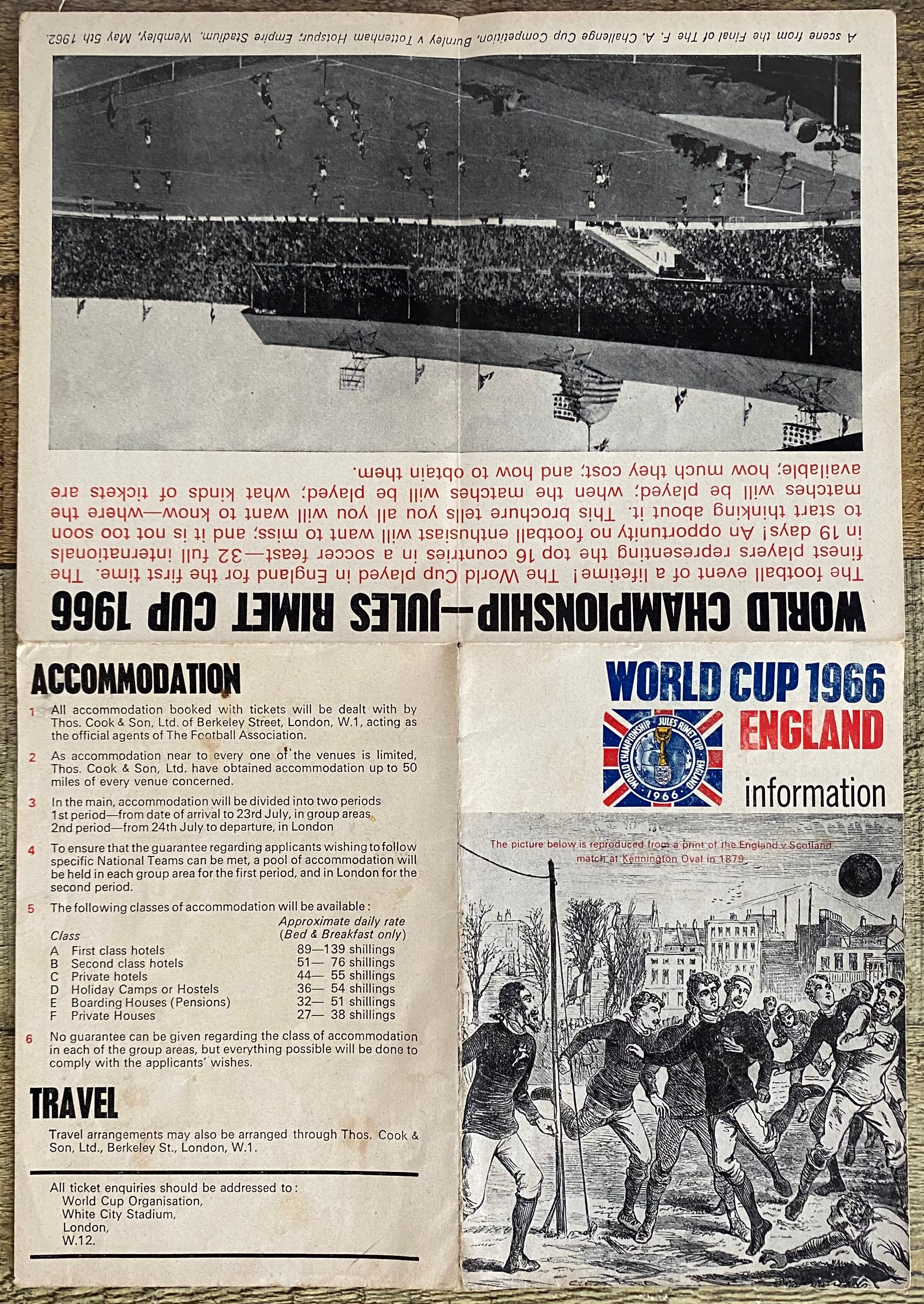 1966 WORLD CUP ORIGINAL OFFICIAL TICKET INFORMATION FOLD OUT BOOKLET