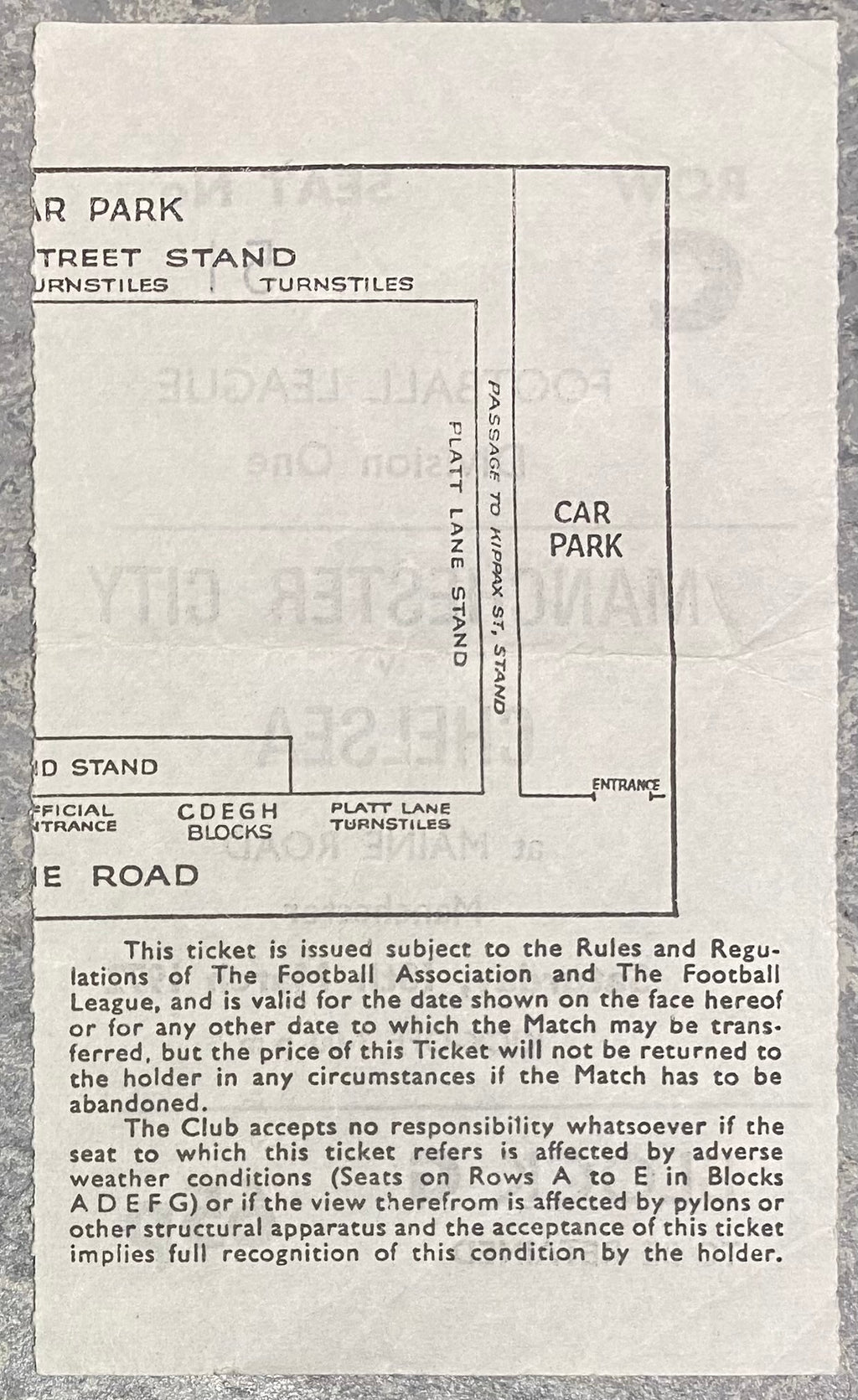 1971/72 ORIGINAL DIVISION TWO TICKET MANCHESTER CITY V CHELSEA