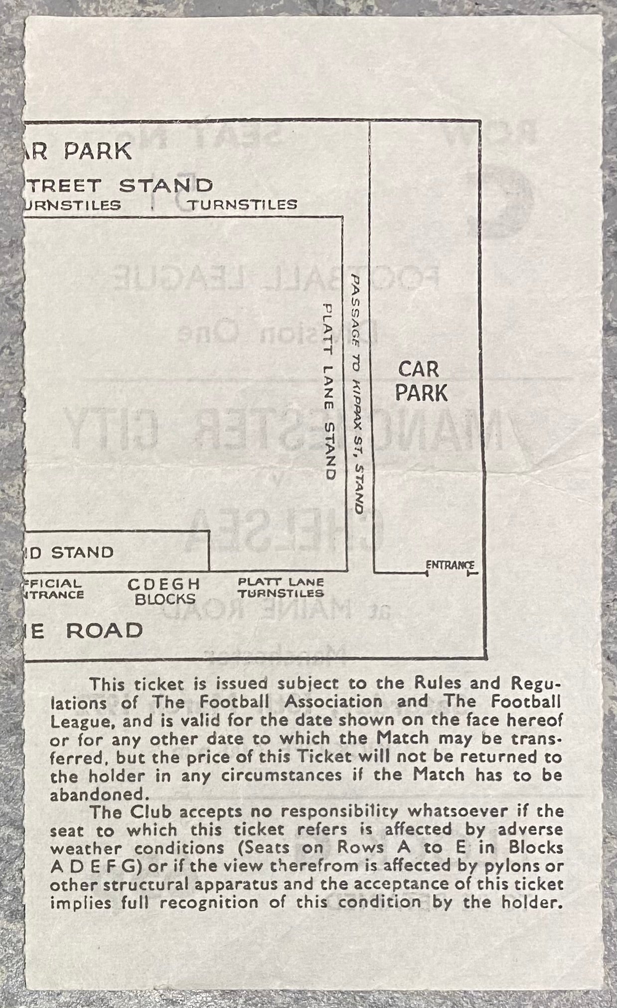 1971/72 ORIGINAL DIVISION TWO TICKET MANCHESTER CITY V CHELSEA