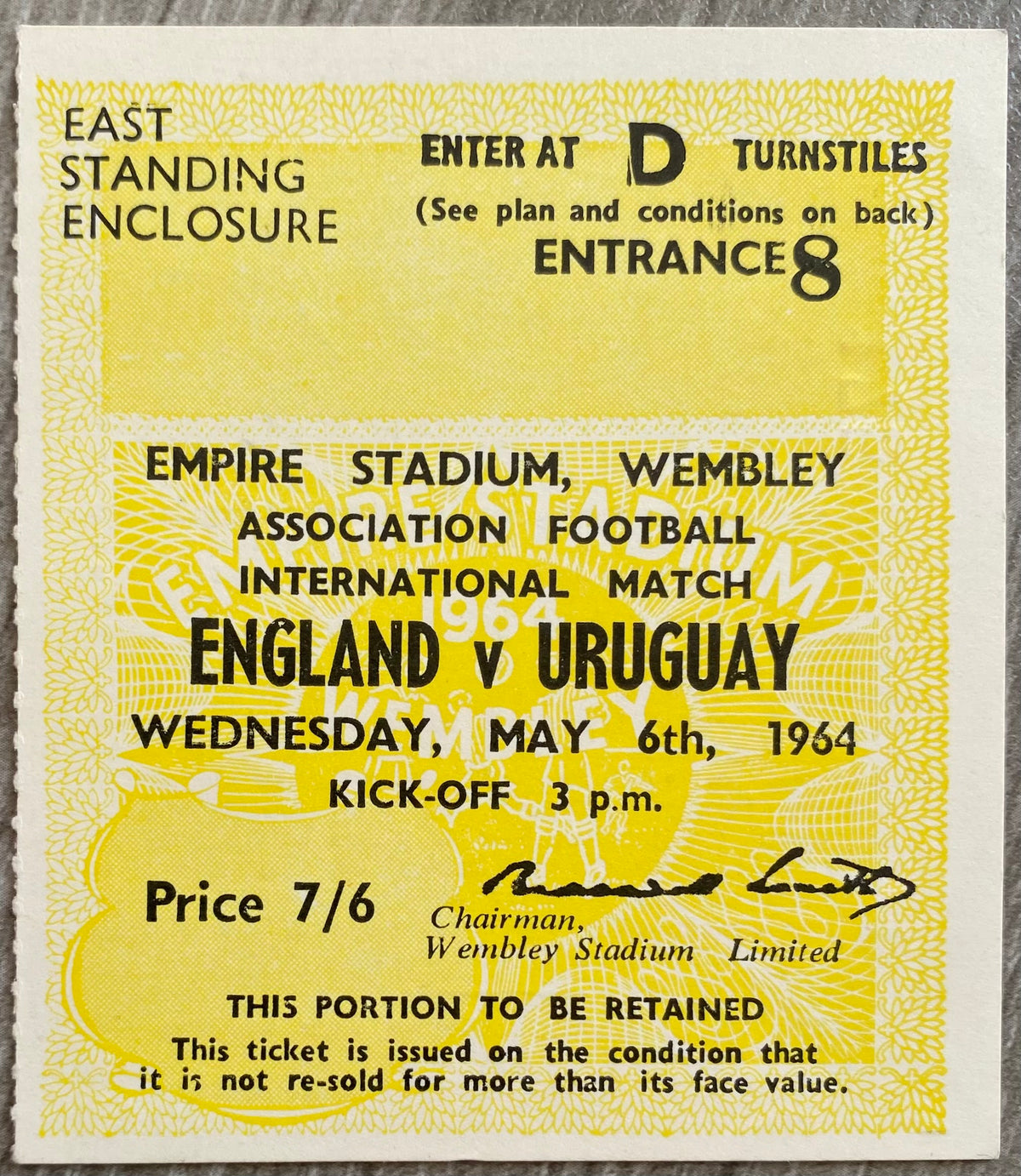 1964 ORIGINAL INTERNATIONAL TICKET ENGLAND V URUGUAY