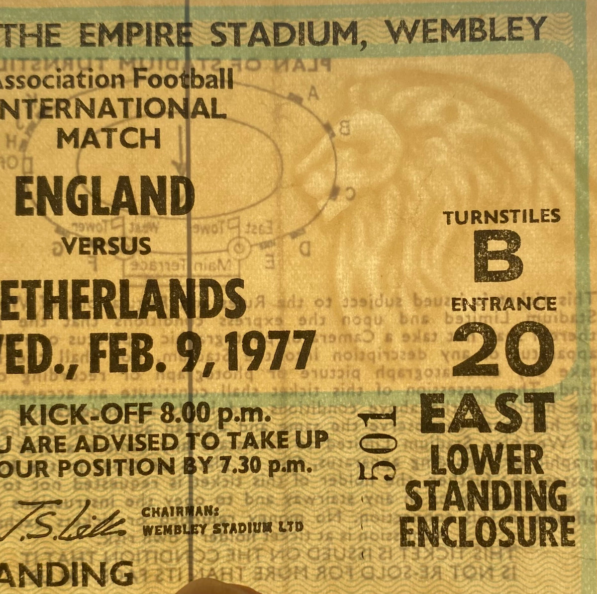 1977 ORIGINAL INTERNATIONAL TICKET ENGLAND V NETHERLANDS
