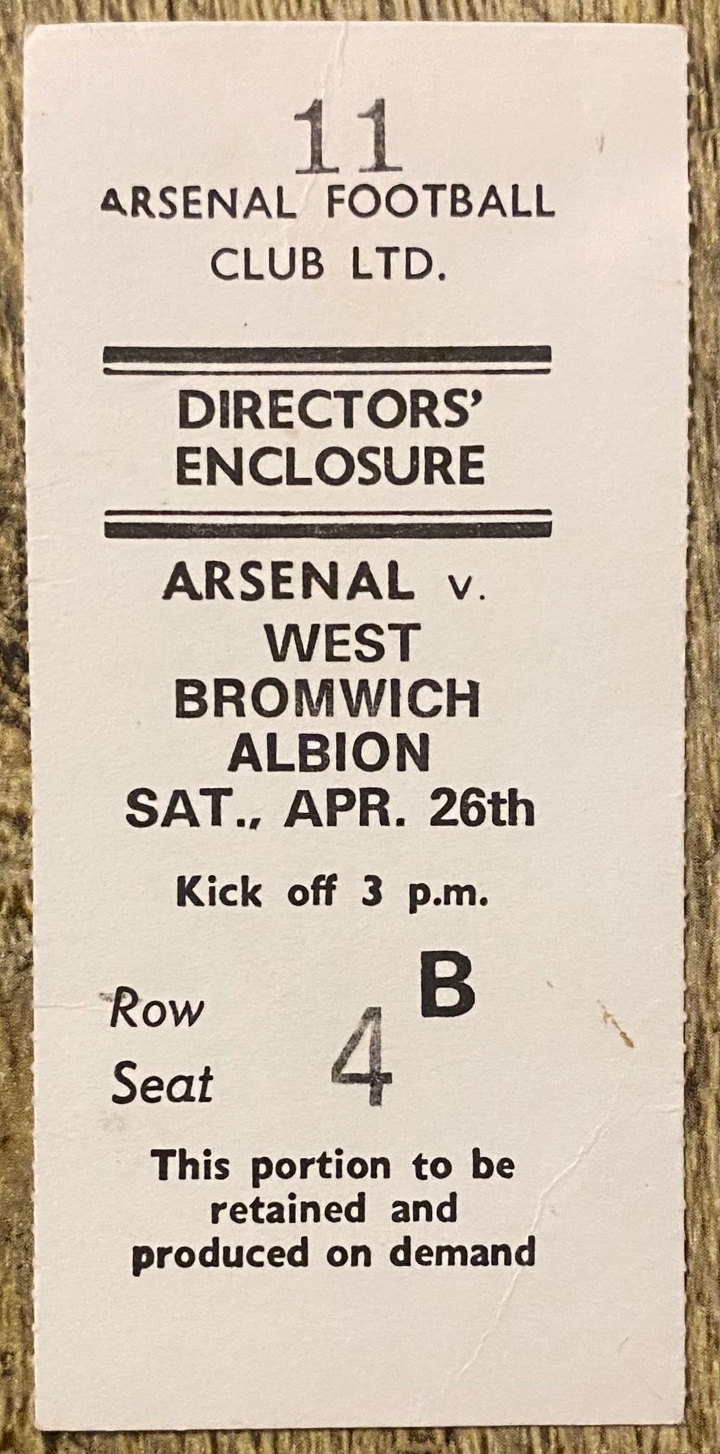 1979/80 ORIGINAL DIVISION ONE TICKET ARSENAL V WEST BROMWICH ALBION