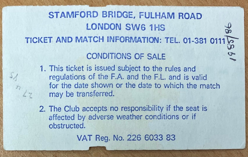 1985/86 ORIGINAL DIVISION ONE TICKET CHELSEA V TOTTENHAM HOTSPUR