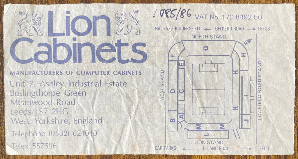 1985/86 ORIGINAL DIVISION TWO TICKET LEEDS UNITED V BRADFORD CITY