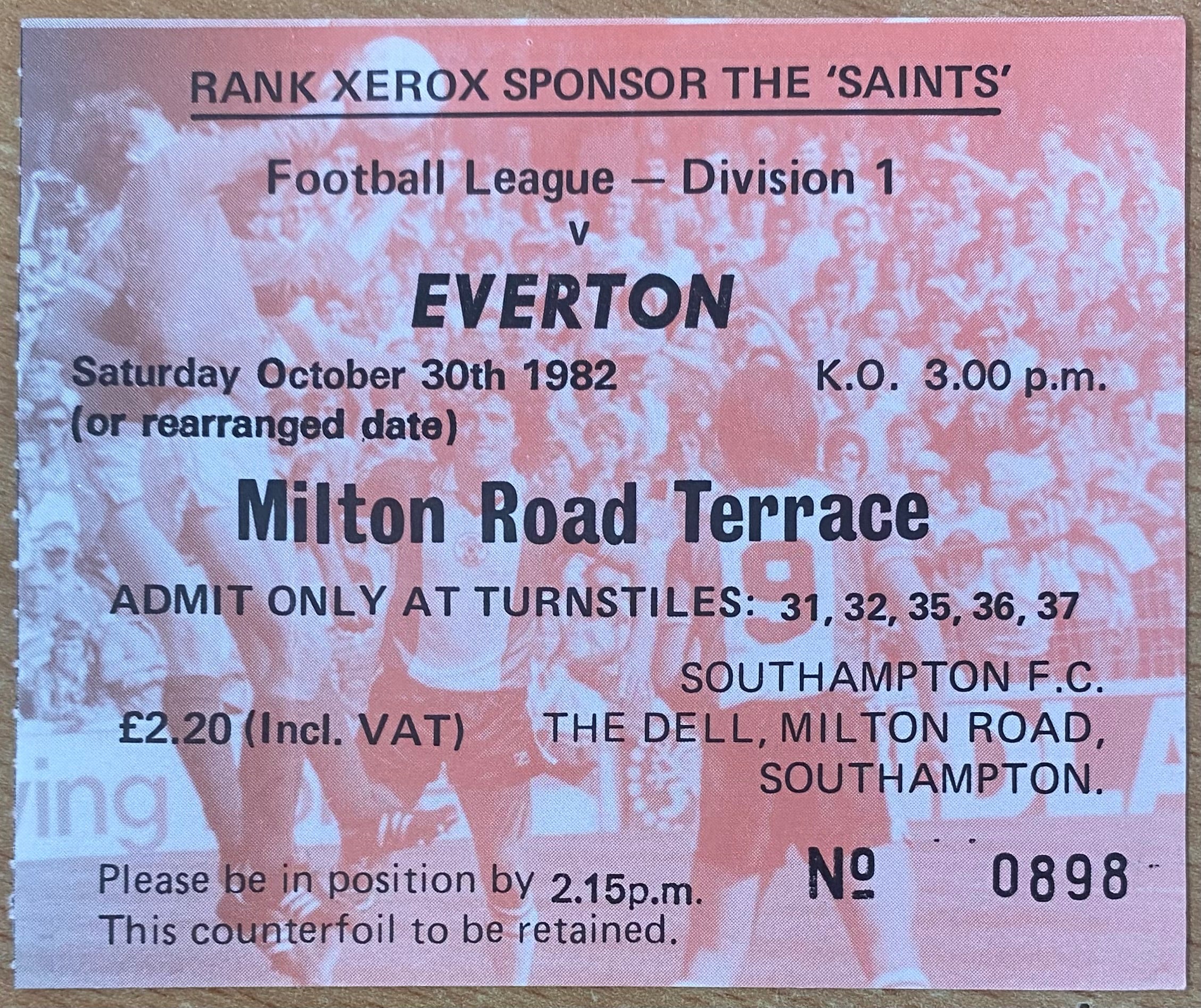 1982/83 ORIGINAL DIVISION ONE TICKET SOUTHAMPTON V EVERTON