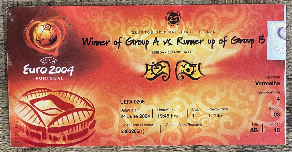 2004 ORIGINAL EUROPEAN CHAMPIONSHIPS QUARTER FINAL TICKET ENGLAND V PORTUGAL @ LISBON