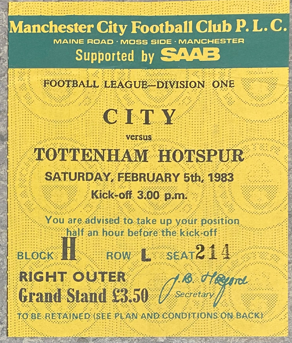 1982/83 ORIGINAL DIVISION ONE TICKET MANCHESTER CITY V TOTTENHAM HOTSPUR