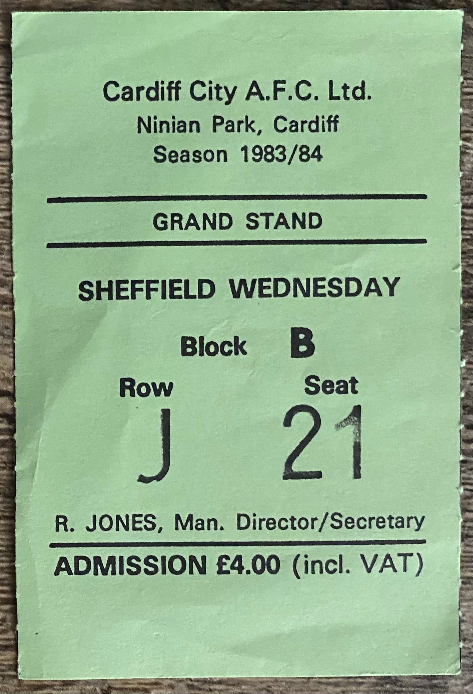 1983/84 ORIGINAL DIVISION 2 TICKET CARDIFF CITY V SHEFFIELD WEDNESDAY