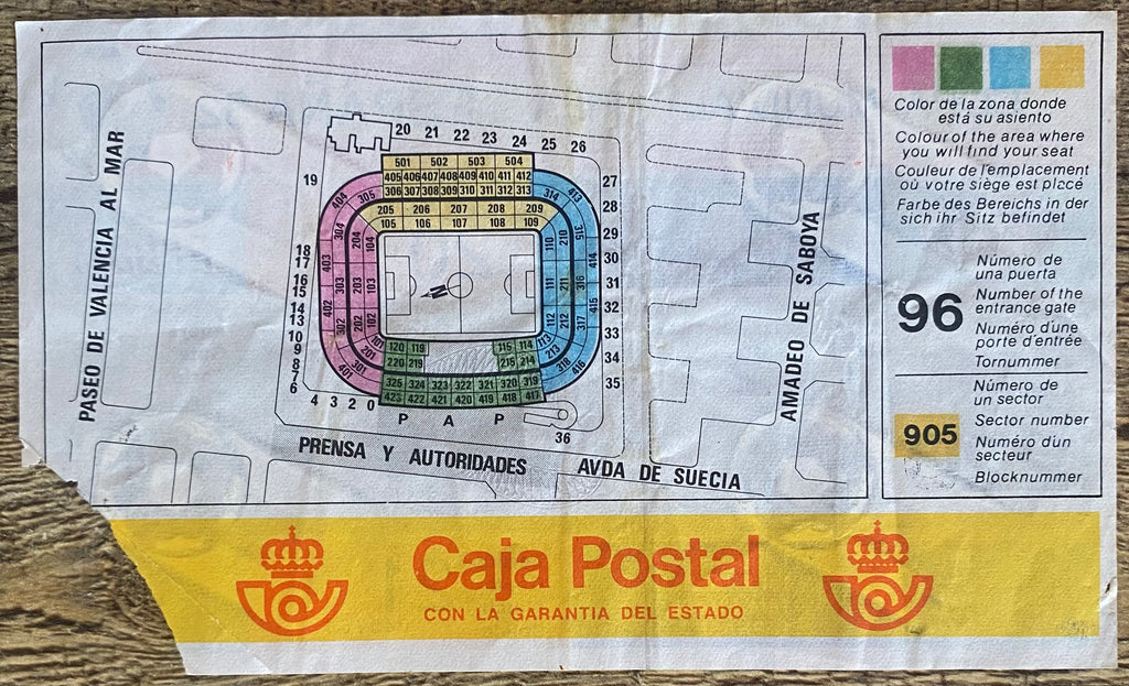 1982 ORIGINAL WORLD CUP 1ST ROUND TICKET SPAIN V YUGOSLAVIA @ VALENCIA
