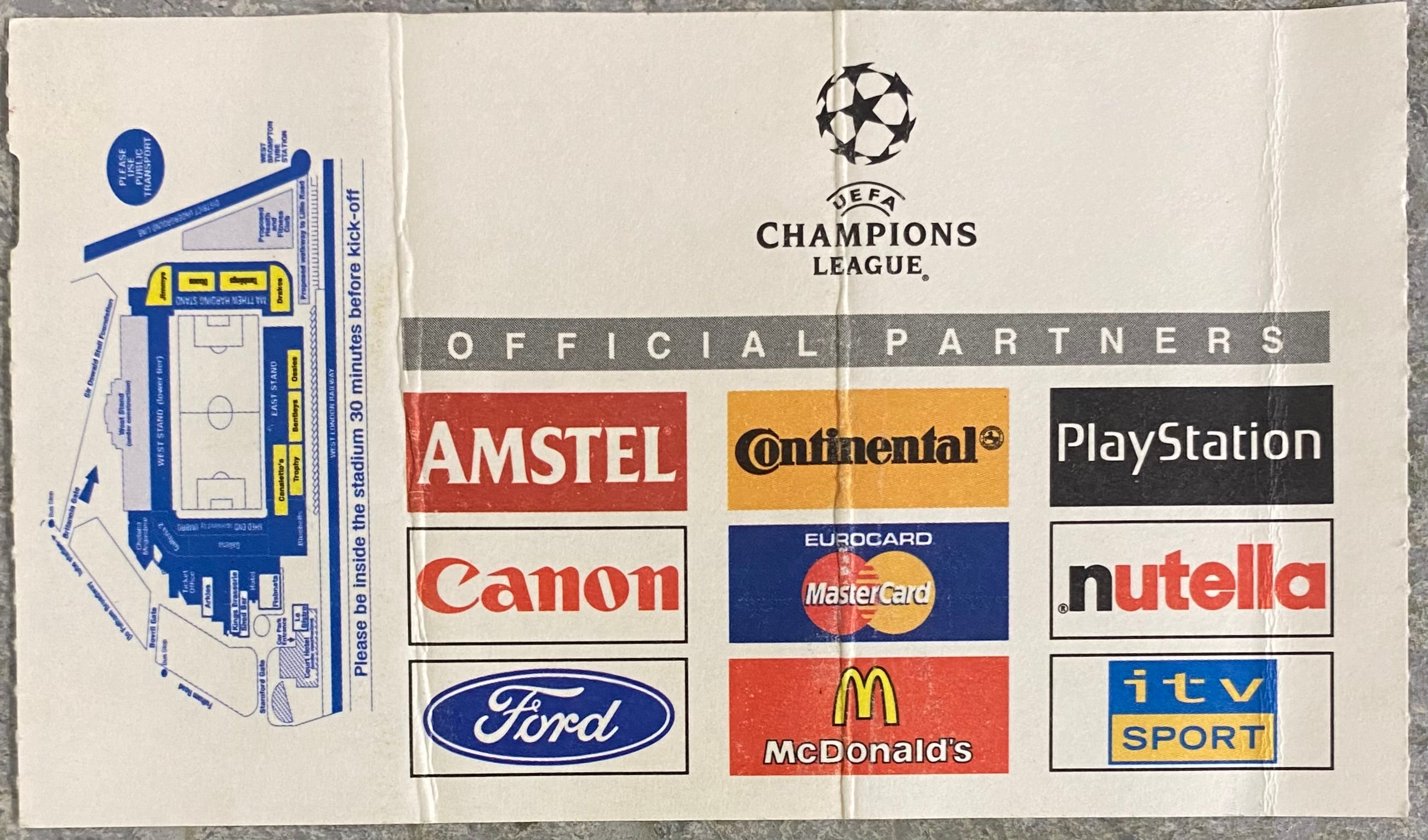 1999/2000 ORIGINAL CHAMPIONS LEAGUE PHASE 2 GROUP D TICKET CHELSEA V MARSEILLES