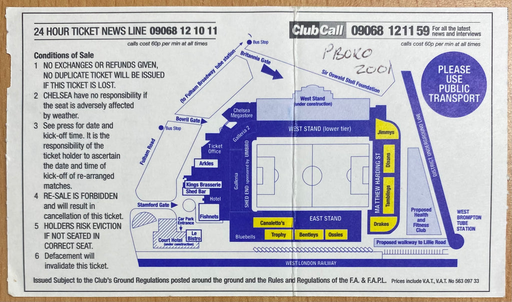 2000/01 ORIGINAL FA CUP 3RD ROUND TICKET CHELSEA V PETERBOROUGH UNITED