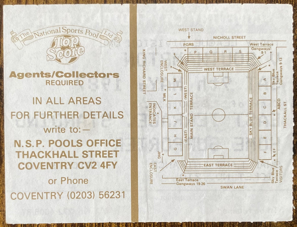 1986/87 ORIGINAL DIVISION 1 TICKET COVENTRY CITY V SOUTHAMPTON
