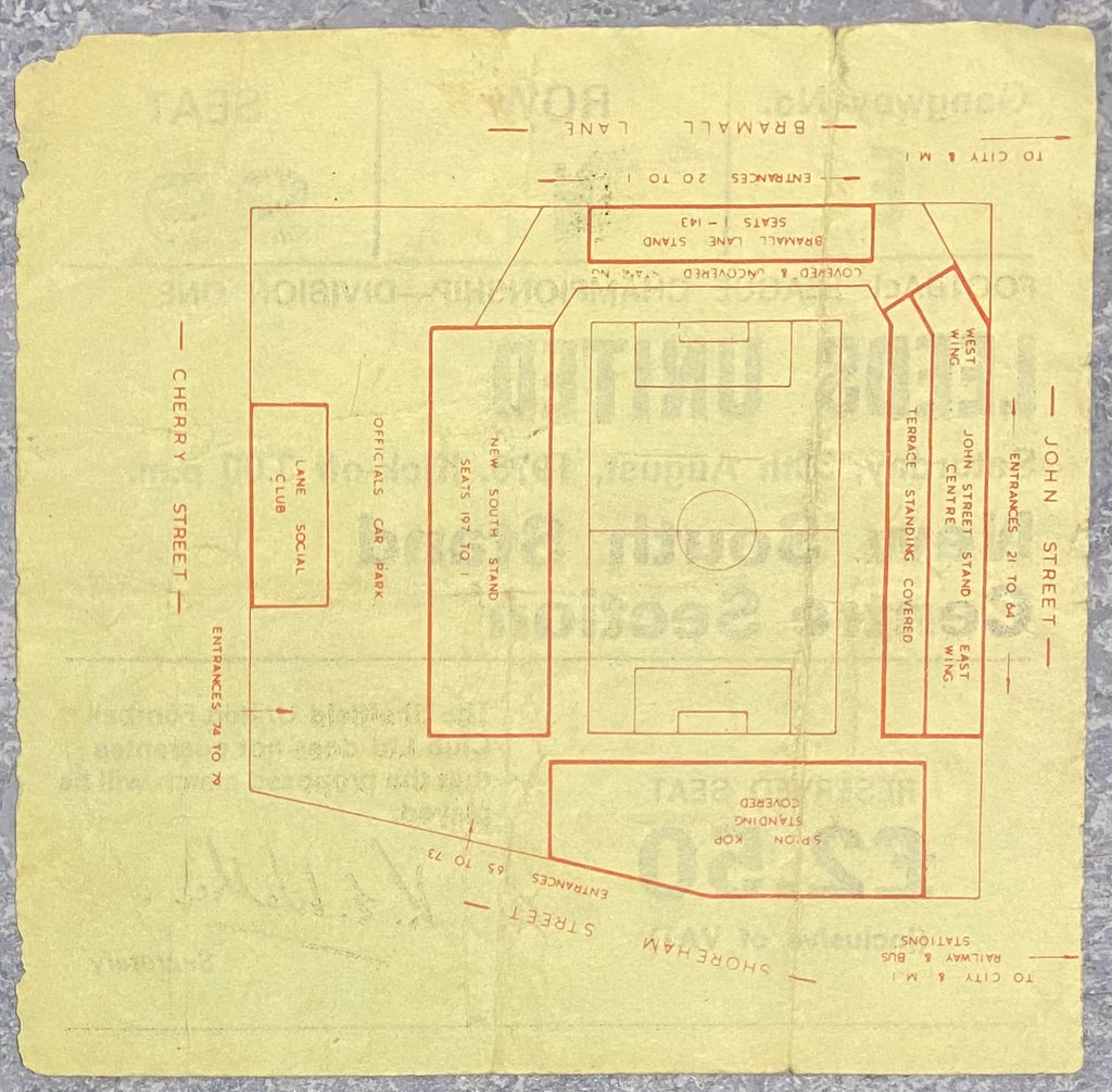 1975/76 ORIGINAL DIVISION ONE TICKET SHEFFIELD UNITED V LEEDS UNITED
